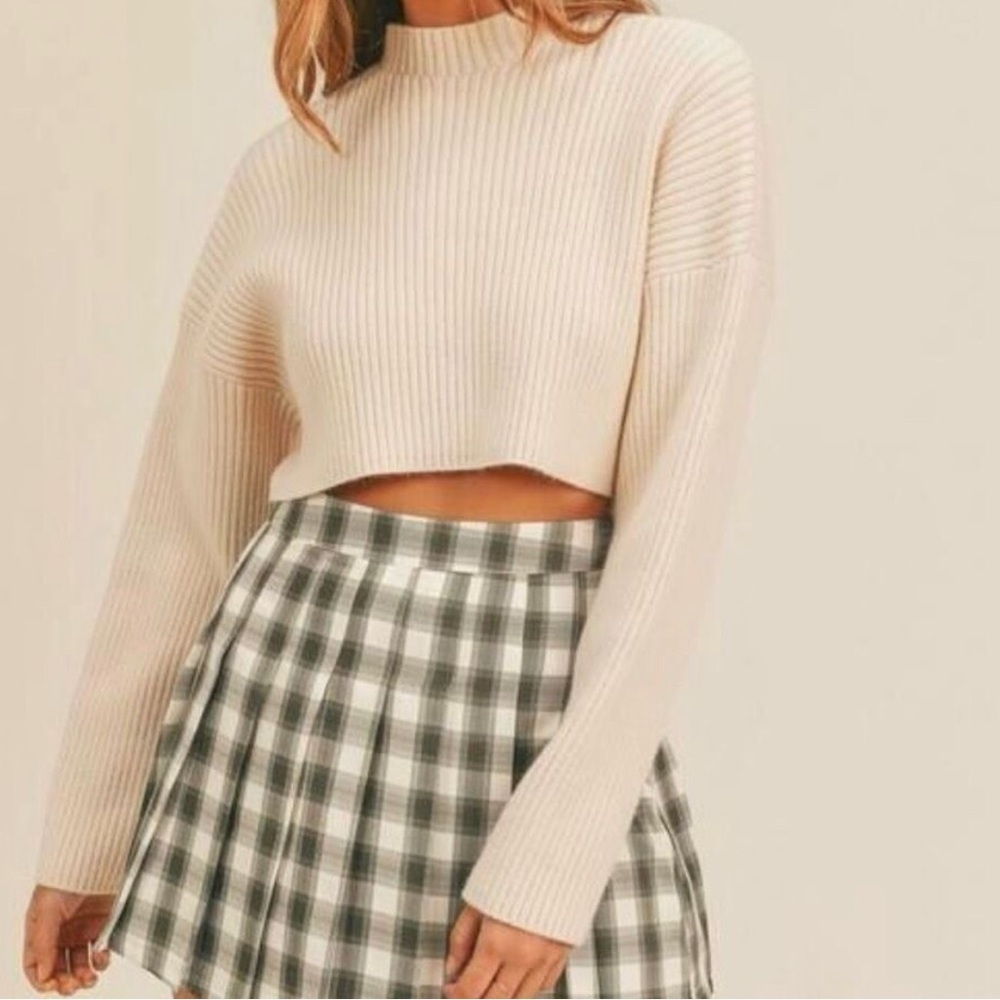 MARBLE Cream Ribbed Cropped Sweater